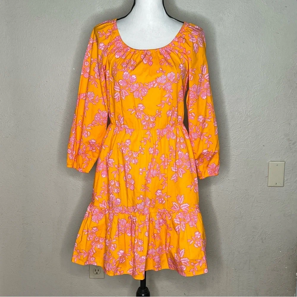 J Crew Orange floral scoop neck mini dress